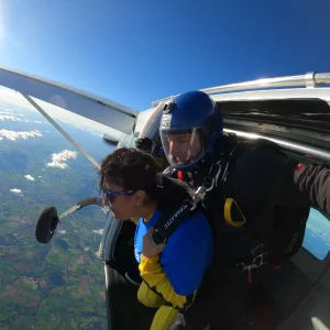 Abut to jump out of the plane to skydive