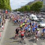 A crowd of cyclists taking part in the London to Paris ride.
